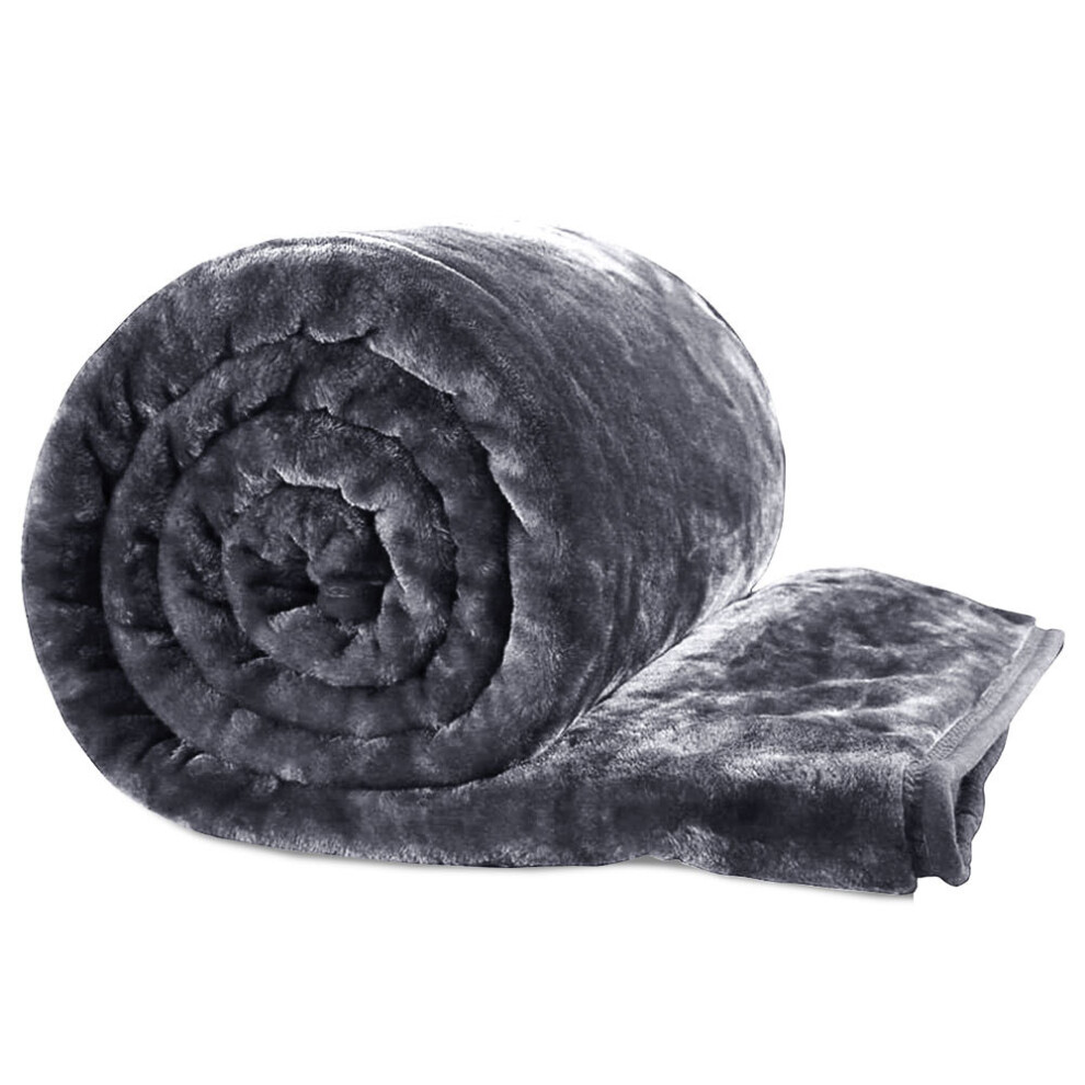 (GREY DOUBLE) FAUX FUR BLANKET FLEECE THICK BED THROW SOFA MINK TRAVEL BLANKET