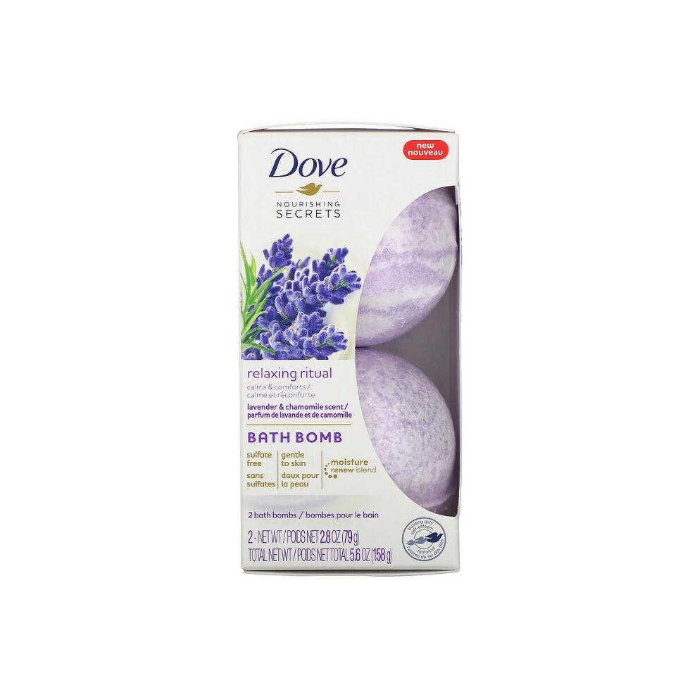 Dove, Nourishing Secrets, 2 Bath Bombs, Lavender and Chamomile Scent