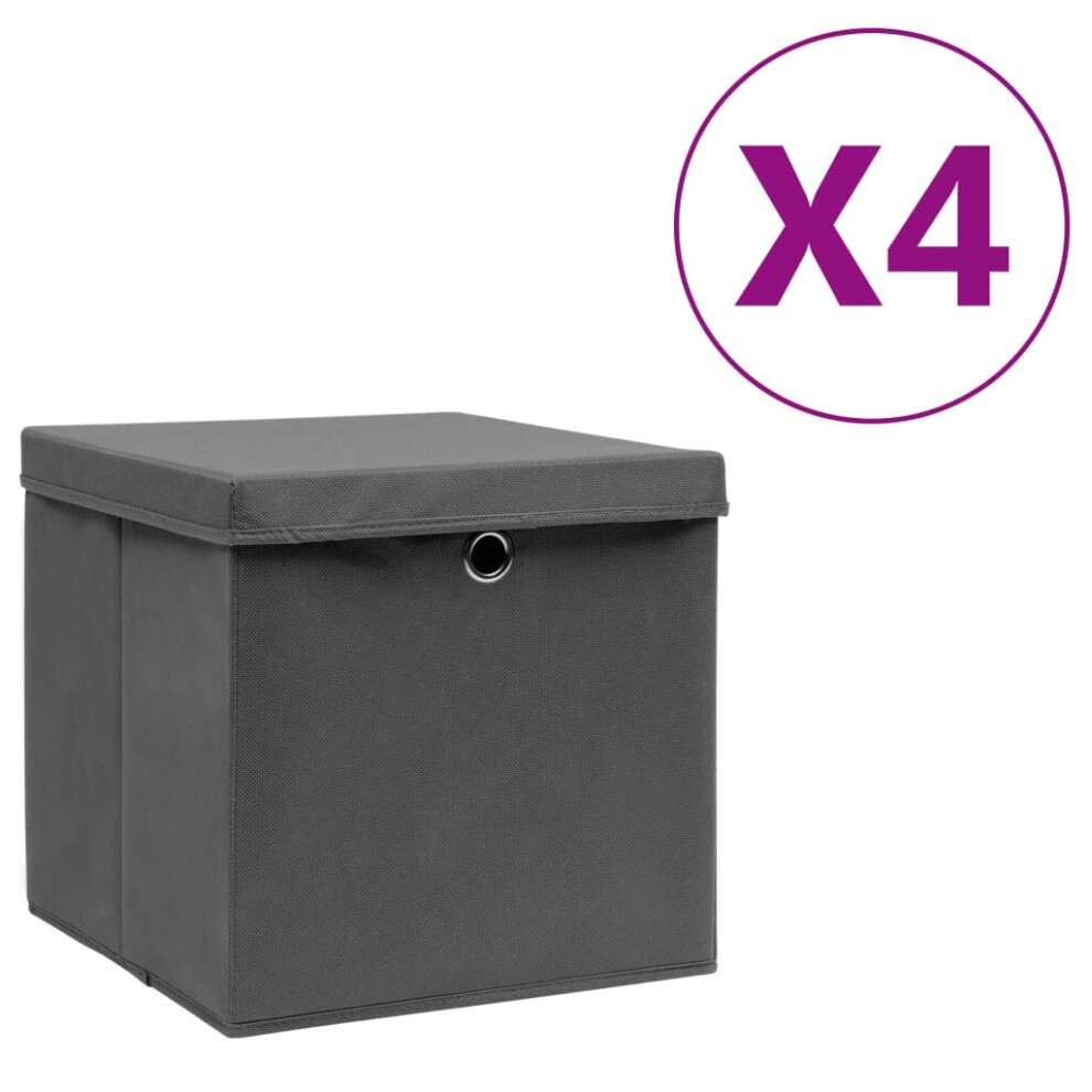 vidaXL 4x Storage Boxes with Covers Grey Organiser Chest Basket Container