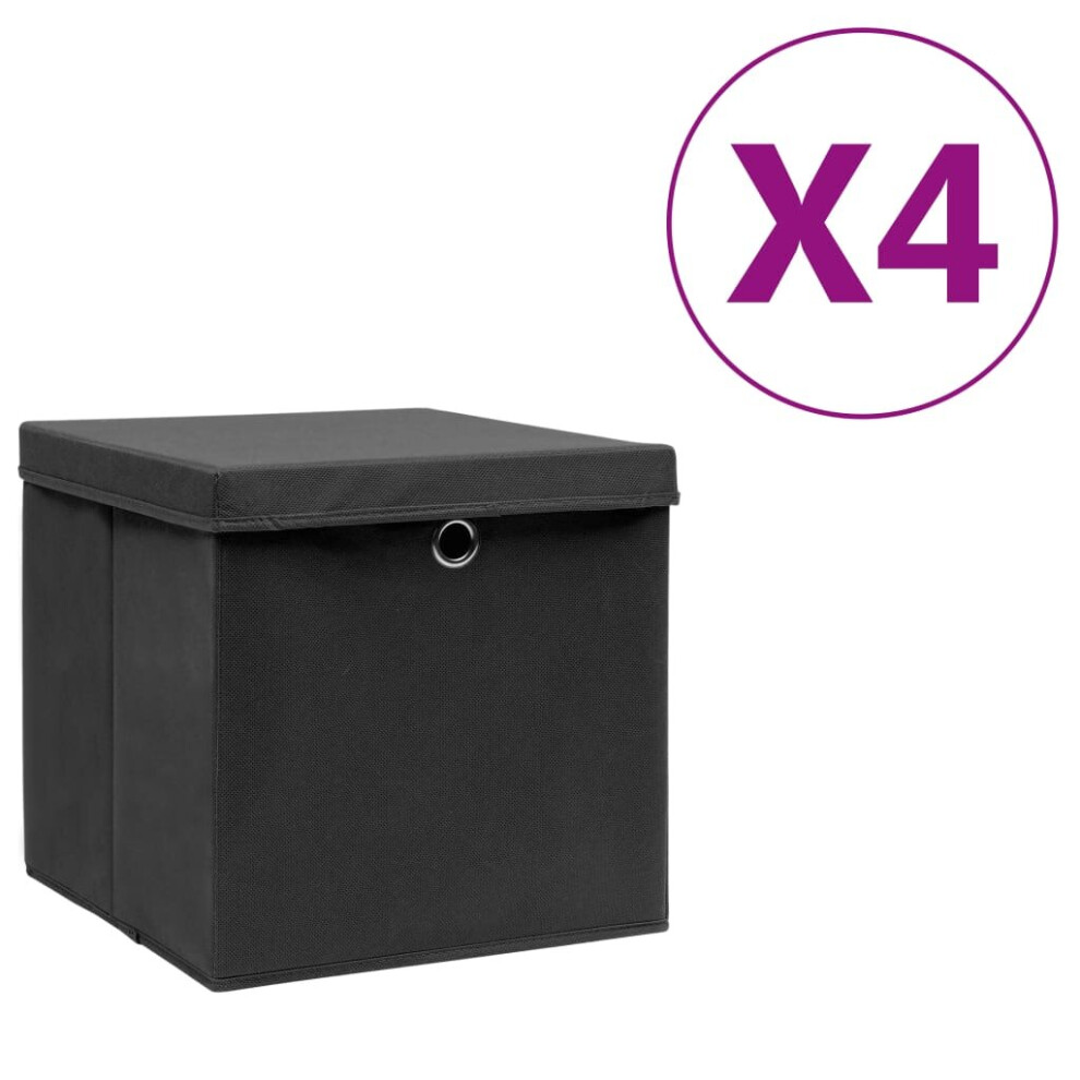 Vidaxl 4X Storage Boxes With Covers Organiser Chest Basket Container Black
