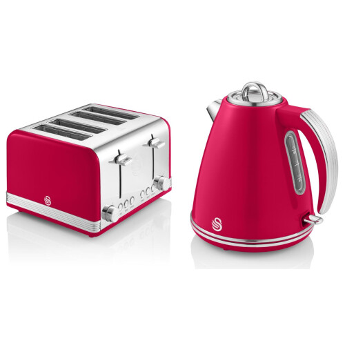 Swan Kitchen Appliance Retro Set Red 1.5L 3kW Jug Kettle & 4 Slice