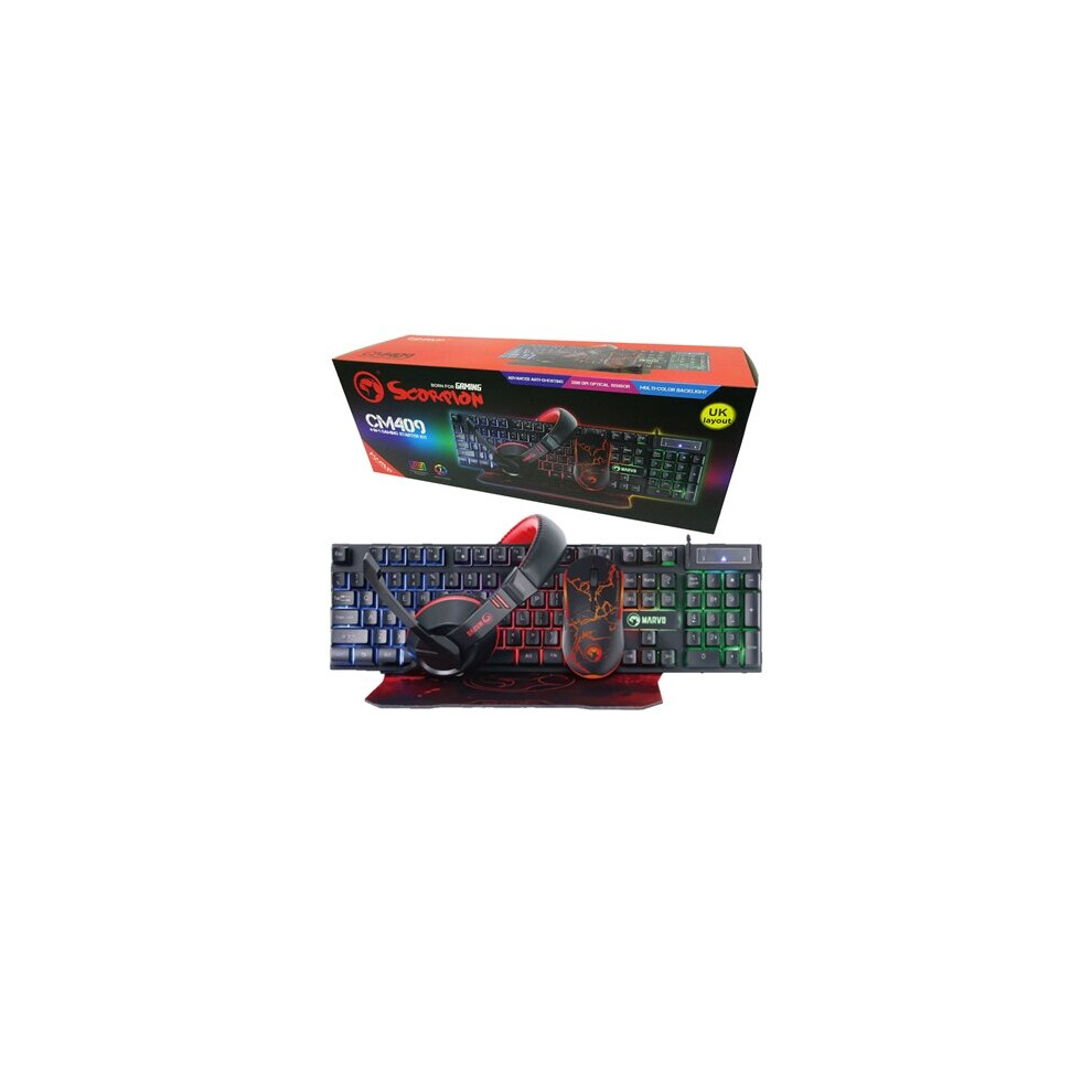 Marvo Scorpion CM409-UK 4-in-1 Gaming Bundle, Keyboard, Headset, Mouse and Pad - Image 2