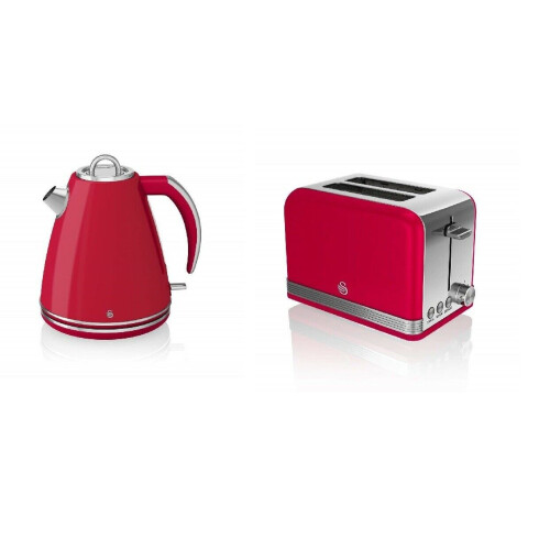 Swan Kitchen Appliance Retro Set Red 1.5L 3kW Jug Kettle & Red 2 Slice