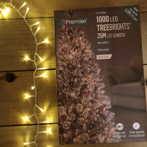 Premier 1000 LED 25m Premier TreeBrights Christmas Lights Warm White Clear Cable 1