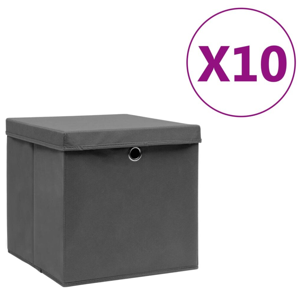 Vidaxl 10X Storage Boxes With Covers Organiser Chest Basket Container Grey
