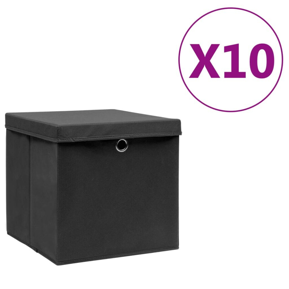 Vidaxl 10X Storage Boxes With Covers Black Organiser Chest Basket Container