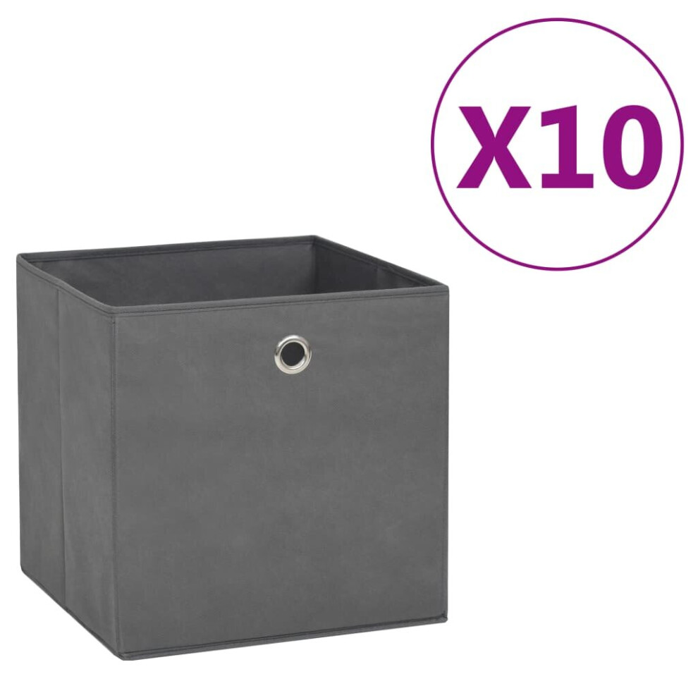 Vidaxl 10X Storage Boxes Non-Woven Fabric Grey Organiser Cube Basket Container