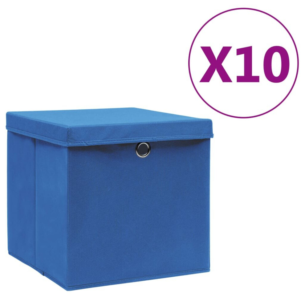 vidaXL 10x Storage Boxes with Covers Blue Organiser Chest Basket Container