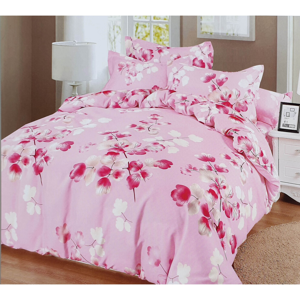 (Pink Branches, Double) Duvet Cover set Bedding Set Double King Size 90GSM