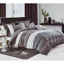 (Stripe White Grey, Double) Duvet Cover set Bedding Set Double King Size 90GSM