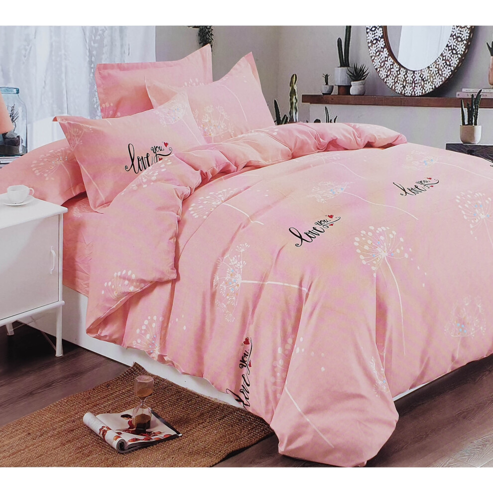 (Love You Pink, Double) Duvet Cover set Bedding Set Double King Size 90GSM