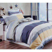 (Stripe Blue Mustard, Double) Duvet Cover set Bedding Set Double King Size 90GSM