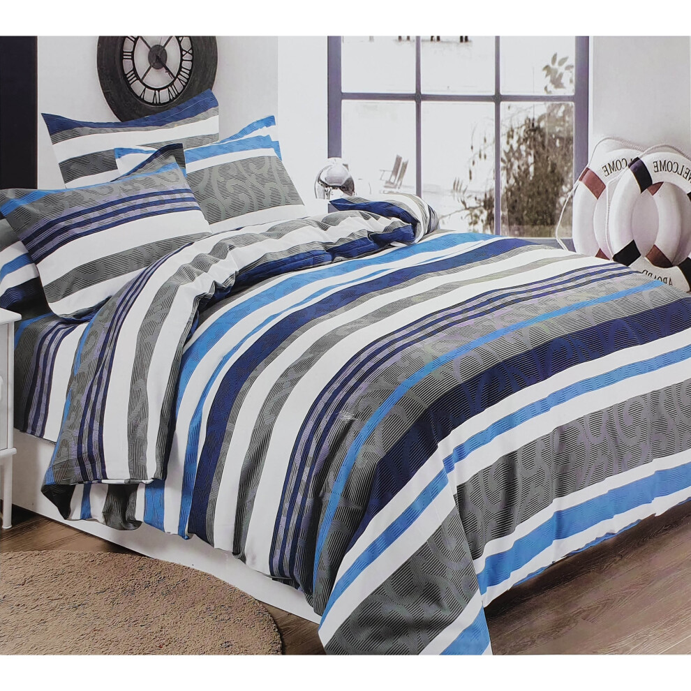 (Stripe Blue White, King) Duvet Cover set Bedding Set Double King Size 90GSM