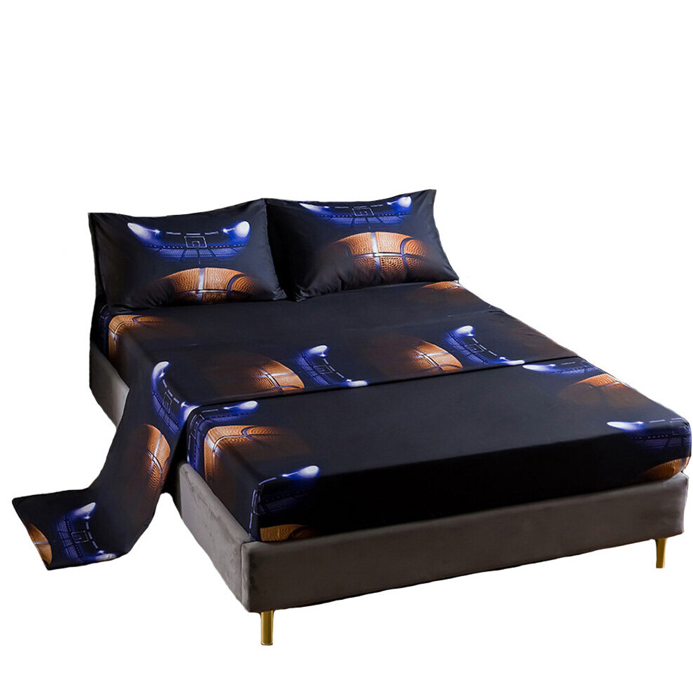 (Basketball Court, 4PCS-Super King(180x200cm)) Basketball Football Rugby Fitted Sheets Set for Kids Teens-image-OPC-P6N2P8W-NEW