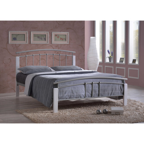 (Single) Tetras Silver Metal Bed Frame With White Posts