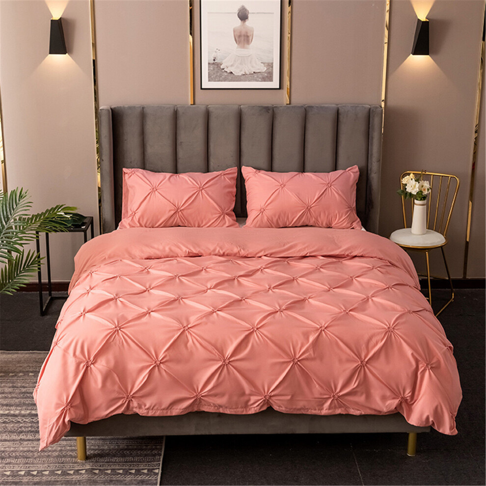 (Cameo, King-220x240cm) Pinch Pleated Pintuck Bedding Sets Solid Color