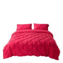 (Wine Red, Single-135x200cm) Pinch Pleated Pintuck Bedding Sets Solid Color
