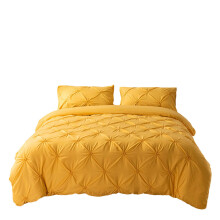 (Jinger Yellow, Super King-260x230cm) Pinch Pleated Pintuck Bedding Sets Solid Color
