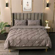 (Grey, Super King-260x230cm) Pinch Pleated Pintuck Bedding Sets Solid Color