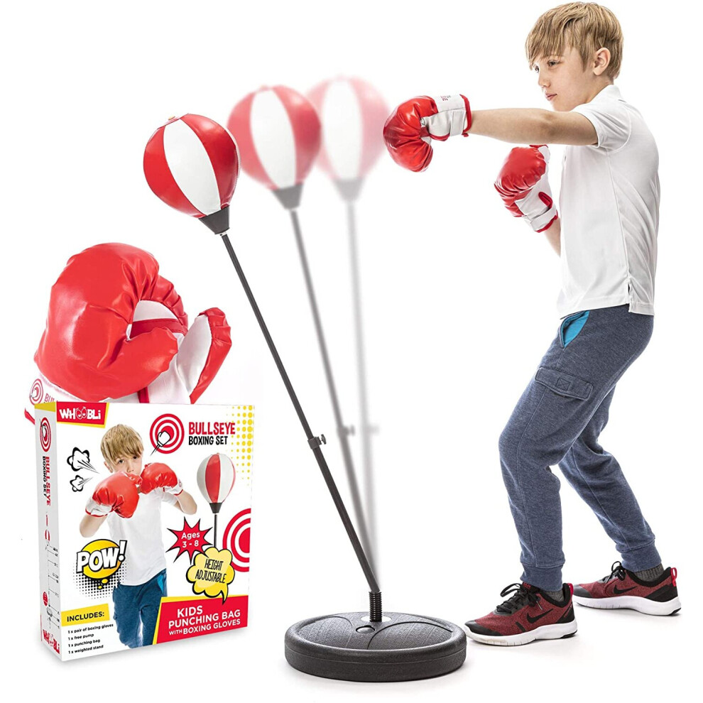 Whoobli Punching Bag for Kids Incl Boxing Gloves | 3-8 Years Old Adjustable Kids Punching Bag with Stand | Boxing Bag Set Toy for Boys & Girls