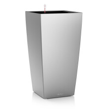(Silver Metallic, H75 L40 W40 cm) LECHUZA CUBICO Square Tall Poly Resin Self-watering Planter