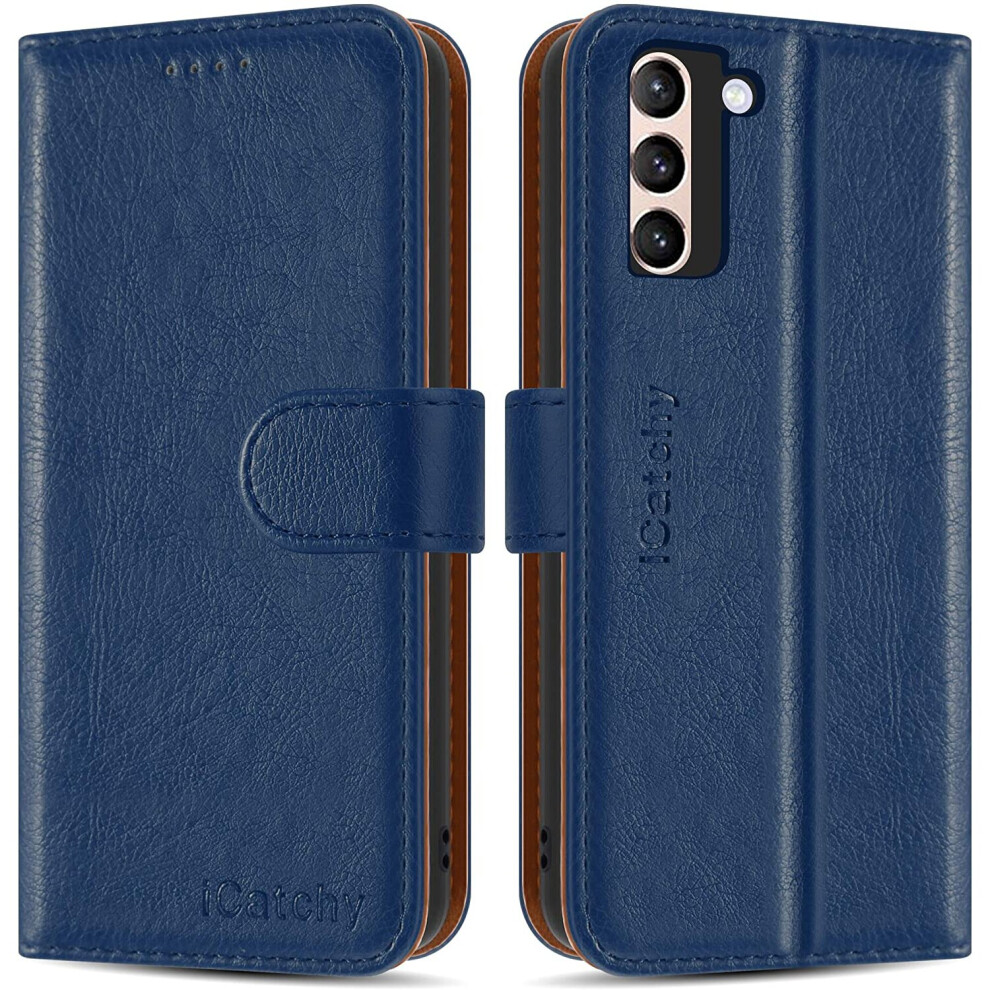 (Blue) For Samsung Galaxy S21+ 5G Leather Case Blue 5056298007615