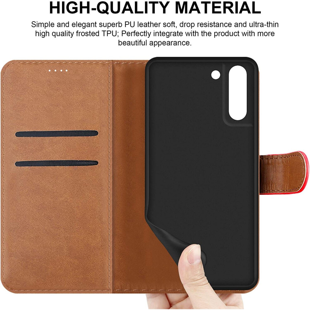 (Red) For Samsung Galaxy S21+ 5G Leather Case Red 5056298007622