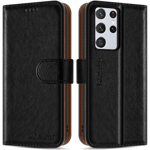 (Black) For Samsung Galaxy S21 Ultra 5G Leather Case