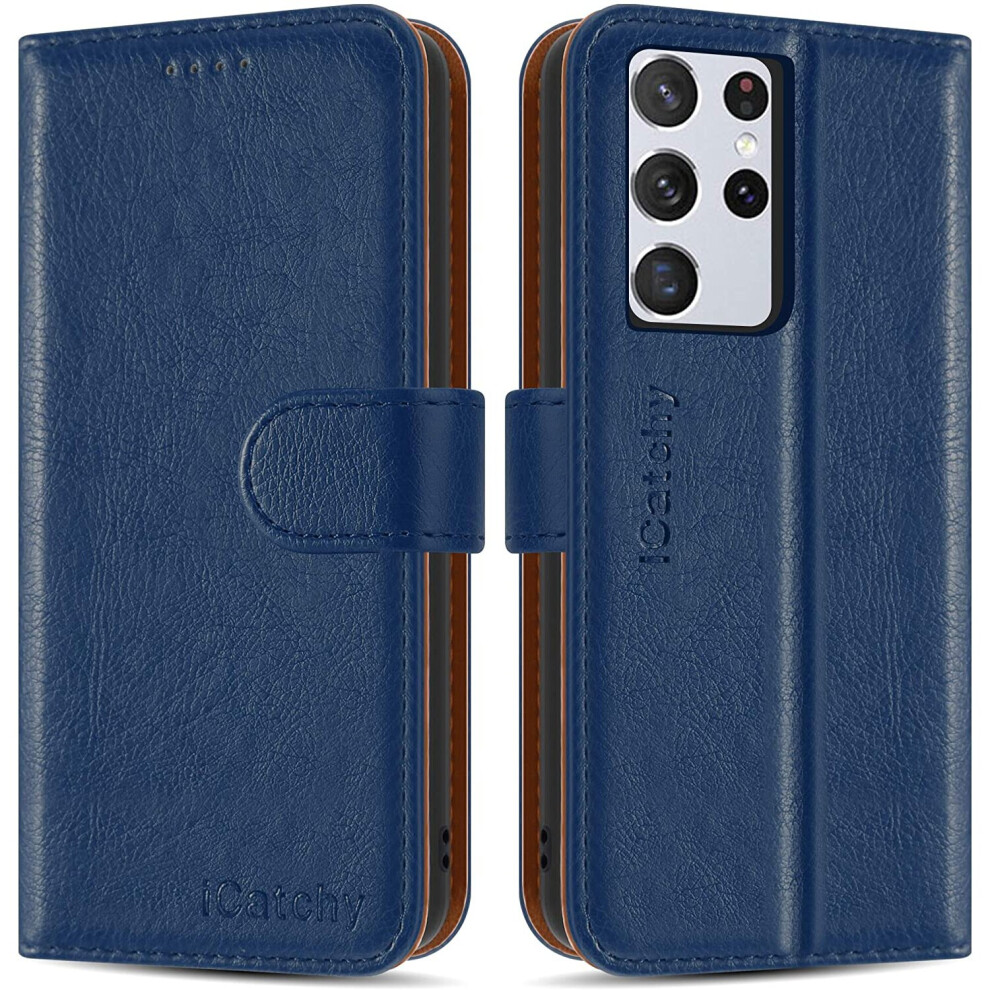 (Blue) For Samsung Galaxy S21 Ultra 5G Leather Case Blue 5056298007684
