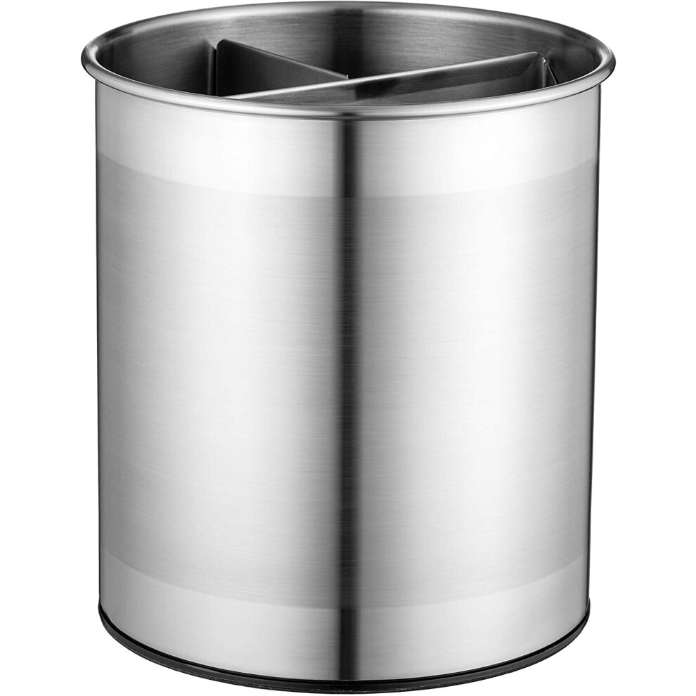 Extra Large Stainless Steel Kitchen Utensil Holder - 360° Rotating Utensil Caddy - Weighted Base for Stability - Utensil Crock With Removable Divider