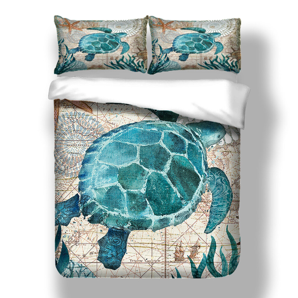 (Turtle, Double) Turtles /Whale/Dolphines/Octopus Pattern Bedding Sets for Boys and Girls,Marine Animals Duvet Cover Set