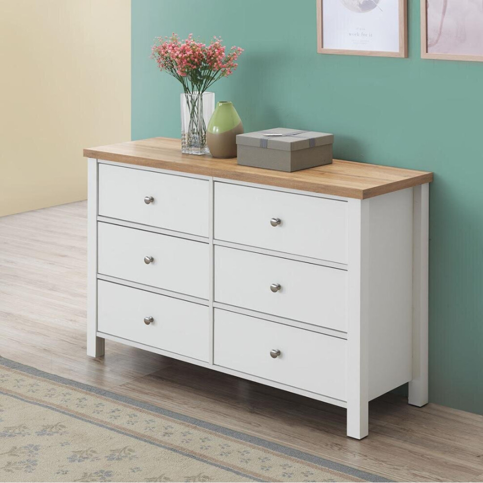 Timber Art Design Uk Astbury 6 Drawer Bedroom Cabinet Chest Of Drawers White And Oak