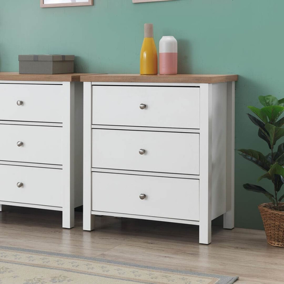 Timber Art Design Uk Astbury 3 Drawer Bedroom Cabinet Chest Of Drawers White And Oak