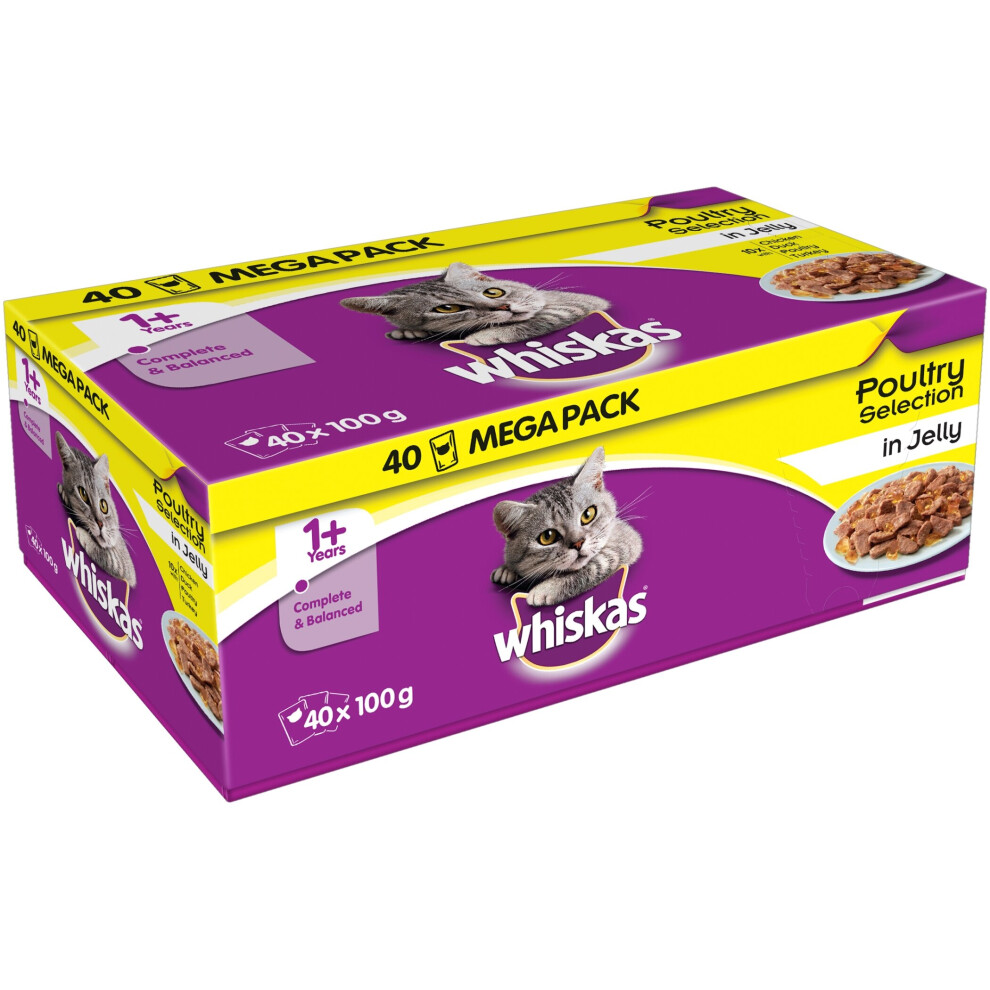 Whiskas 1+ Poultry Selection In Jelly Wet Cat Pouches - 40 x 100g Pouches