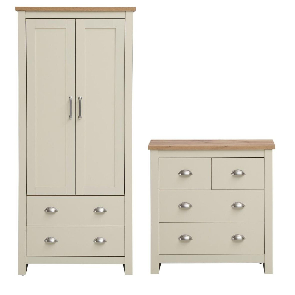 Lisbon 2 Piece Bedroom Furniture Set Wardrobe 4 Drawer Chest Cream