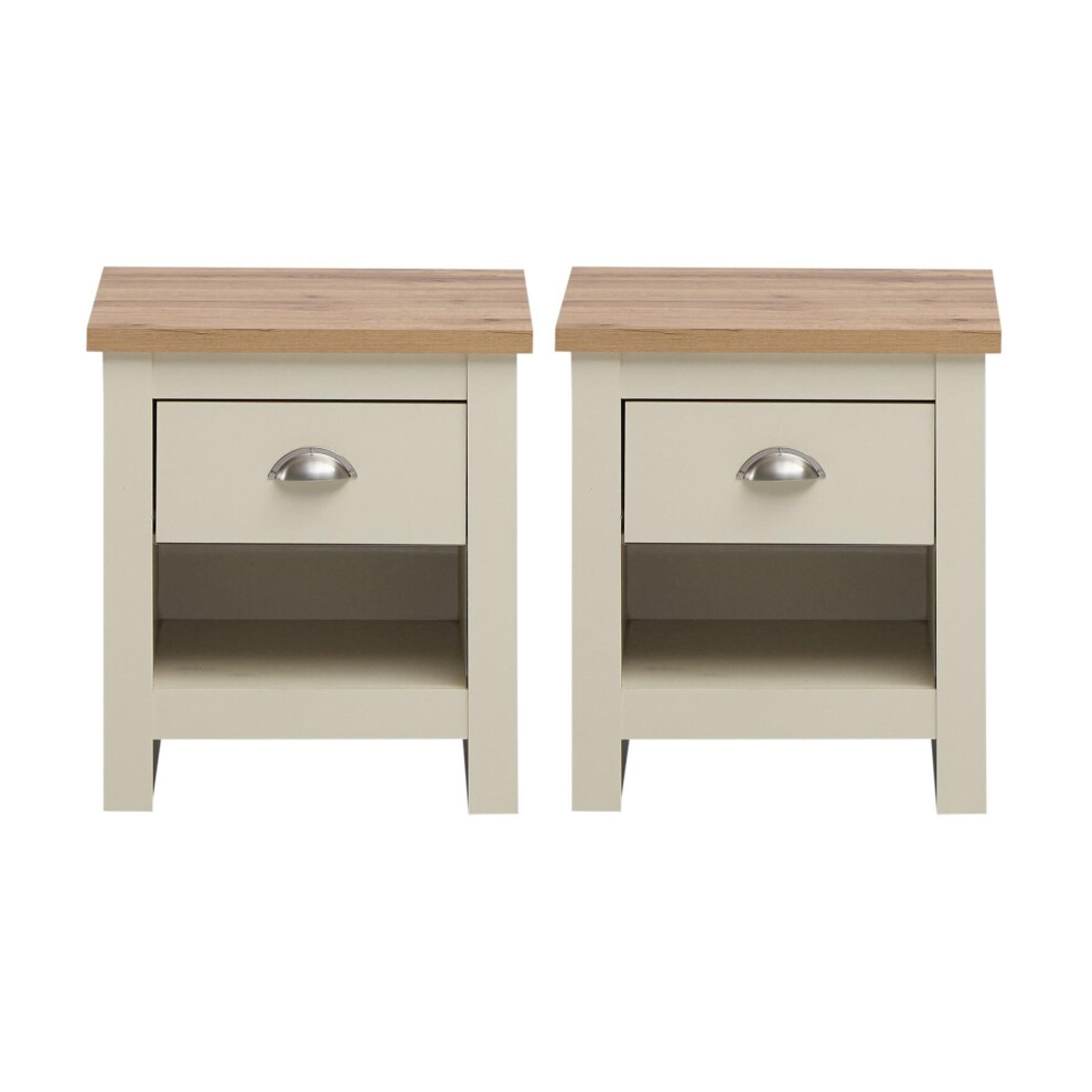 Lisbon Cream 2x Bedside Table Cabinet Bedroom Nightstand 1 Drawer