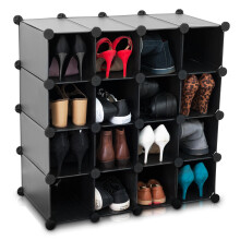 LIVIVO ® New Superior Quality Interlocking 16 Pairs Cube Shoe Organiser Rack Storage Black