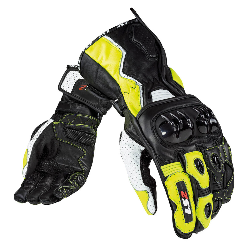 (Xl) Ls2 Swift Leather Gloves / Neon Yellow Black 6934432898918