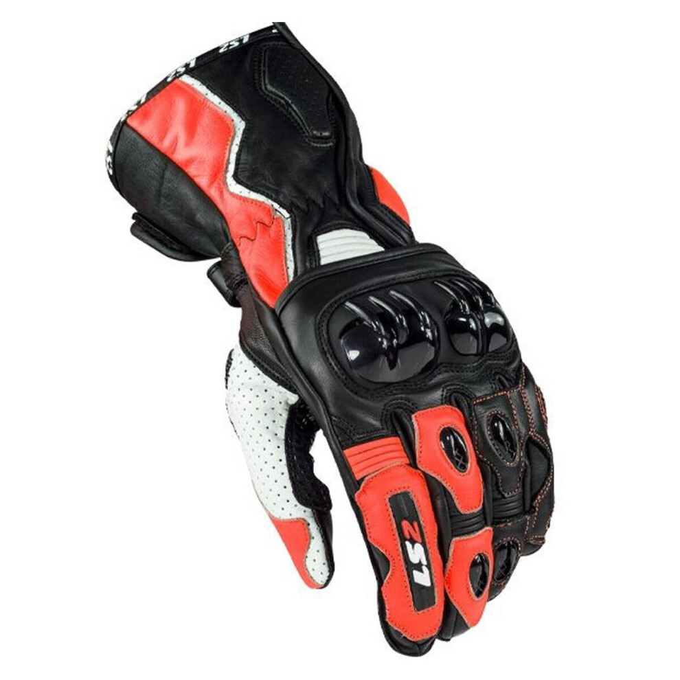 (S) Ls2 Swift Leather Gloves / White / Red Black 6934432898840