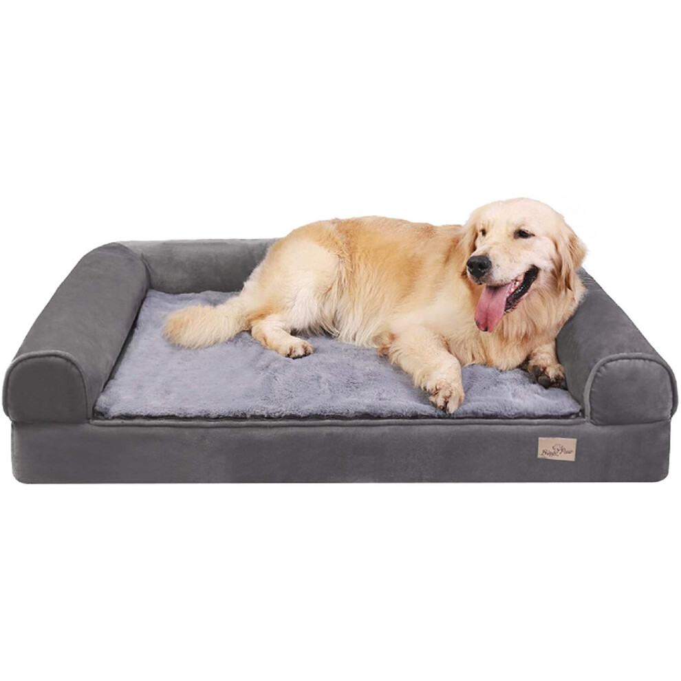 (L(95x72x22cm), Grey) Dog Cushion Bed Plush Padded Large Dog Sleep Bed Waterproof Washable