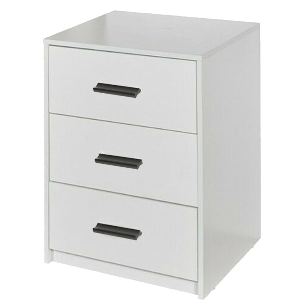 (White Carcass with White Drawers) 3 Tier Wooden Bedside Nightstand Cabinet Table