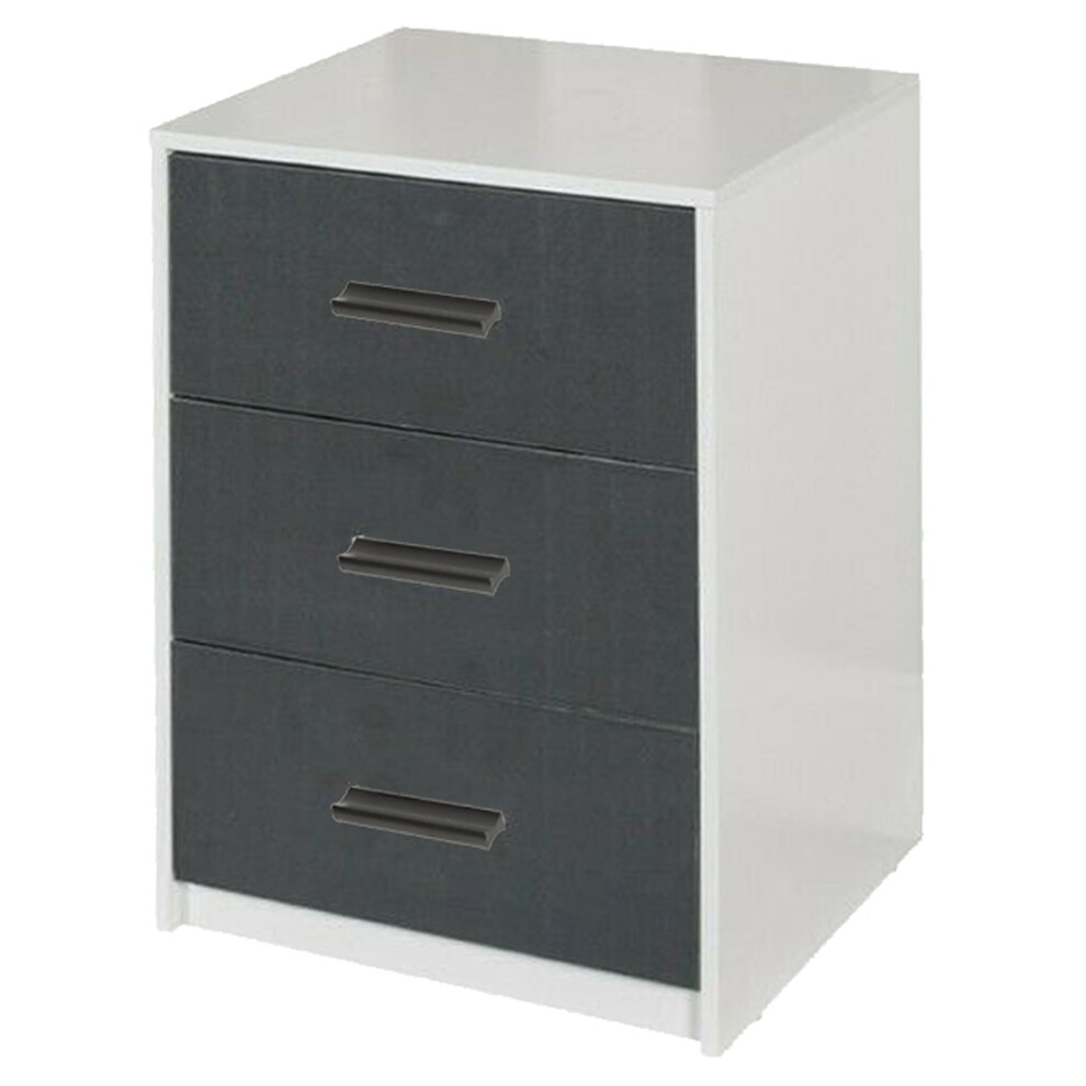 (White Carcass with Black Drawers) 3 Tier Wooden Bedside Nightstand Cabinet Table