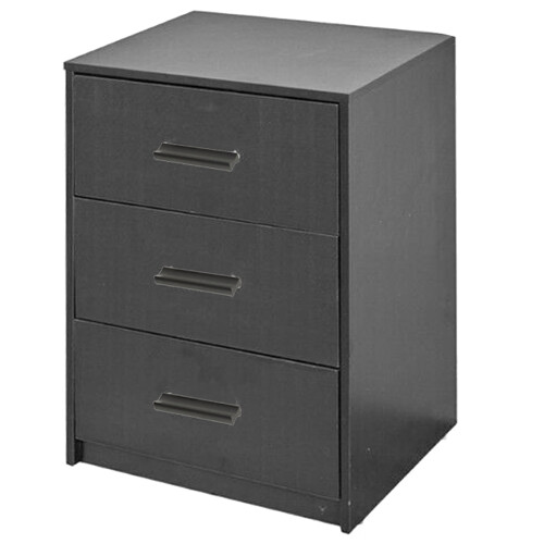 (Black Carcass with Black Drawers) 3 Tier Wooden Bedside Nightstand Cabinet Table
