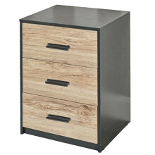 (Black Carcass with Oak Drawers) 3 Tier Wooden Bedside Nightstand Cabinet Table