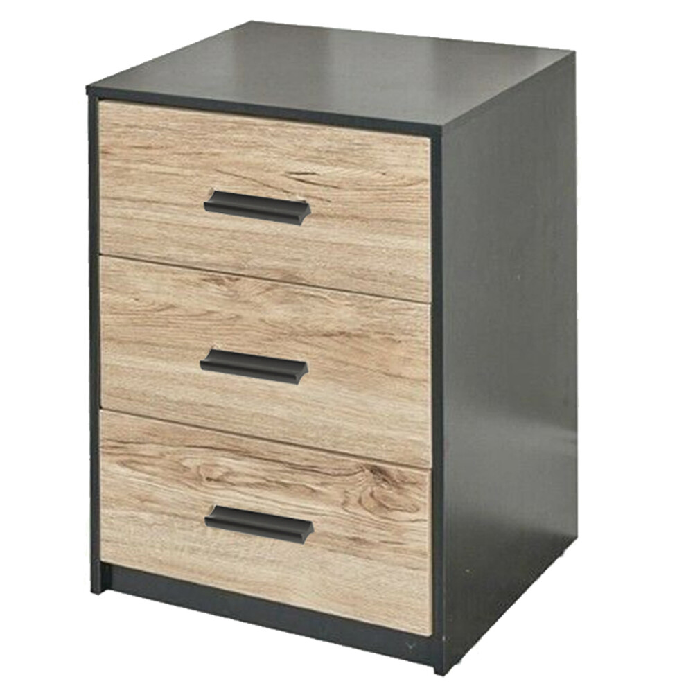 (Black Carcass with Oak Drawers) 3 Tier Wooden Bedside Nightstand Cabinet Table