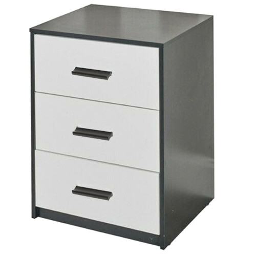 (Black Carcass with White Drawers) 3 Tier Wooden Bedside Nightstand Cabinet Table