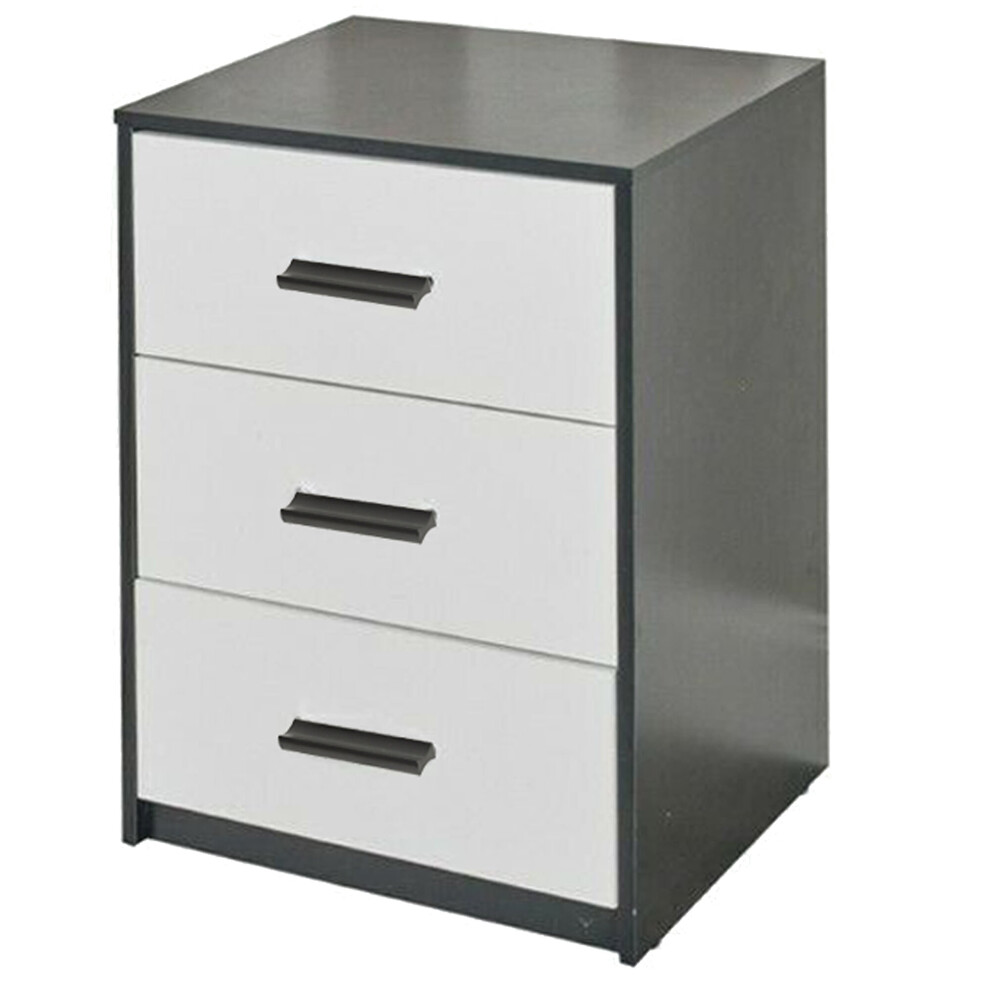 Urbn Living (Black Carcass With Drawers) 3 Tier Wooden Bedside Nightstand Cabinet Table White