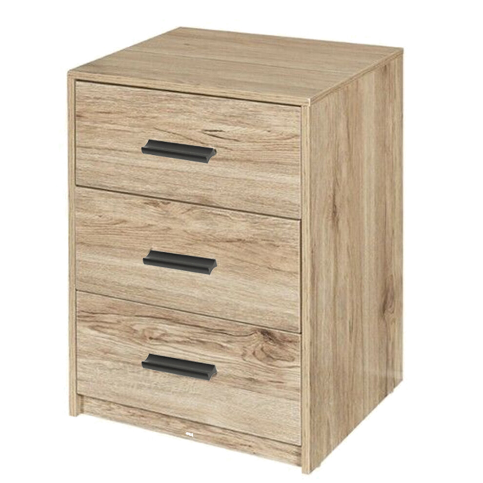 (Oak Carcass with Oak Drawers) 3 Tier Wooden Bedside Nightstand Cabinet Table