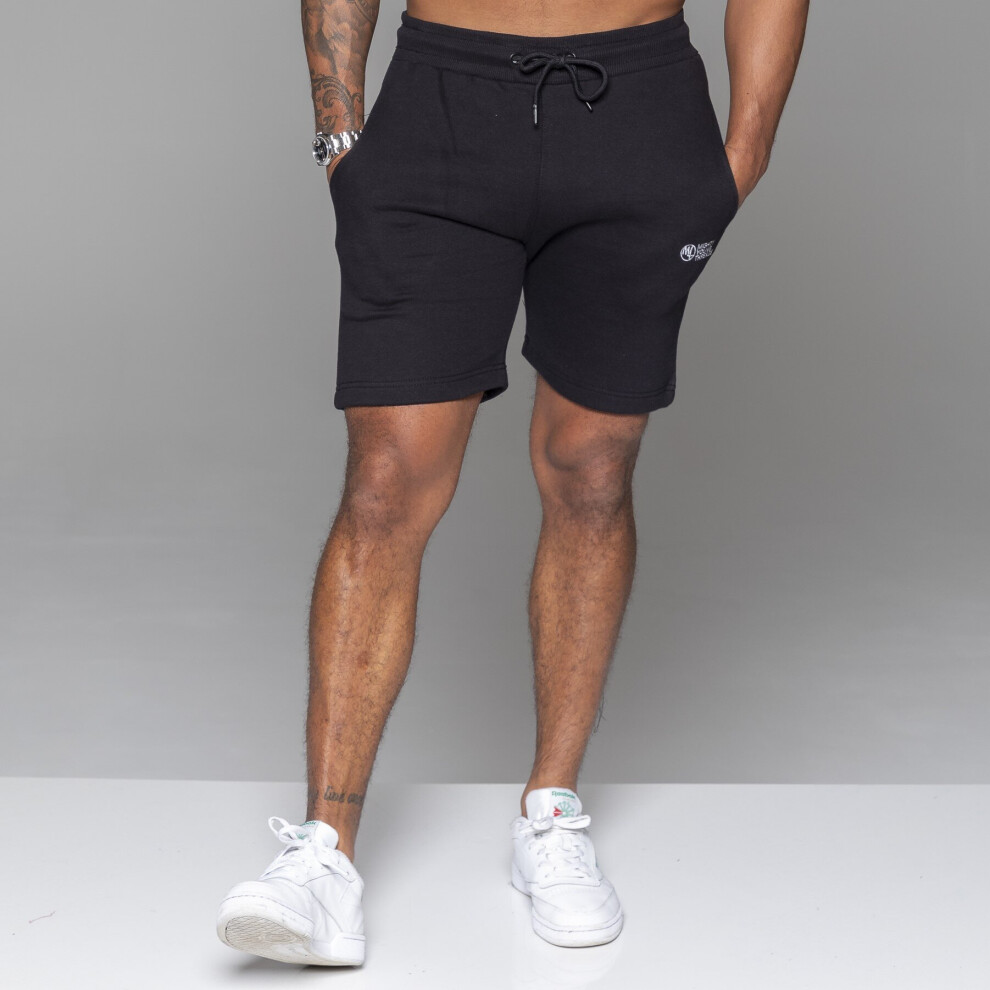 (Black, L) Mens Fleece Shorts Elasticated Waist Gym Sweat Short