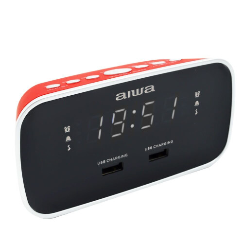 Wecker mit zwei Alarmen und USB-Ladeanschluss, Rot